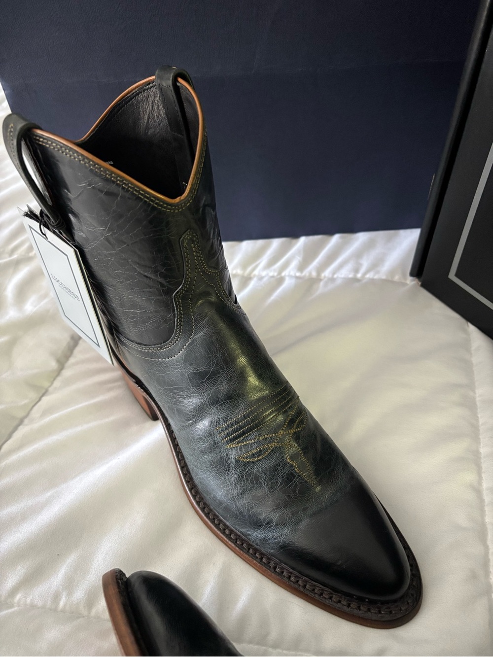 Lucchese Woen’s Black Leather Western Ankle Boots - Picture 4 of 7